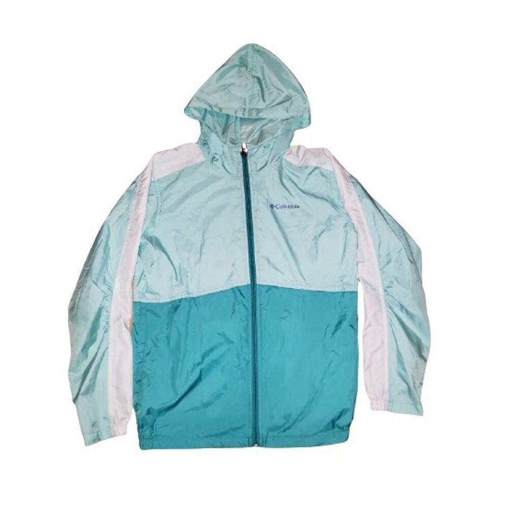 Columbia Girl's LG Baby Blue Colorblock Full Zip Windbreaker Jacket Hoodie